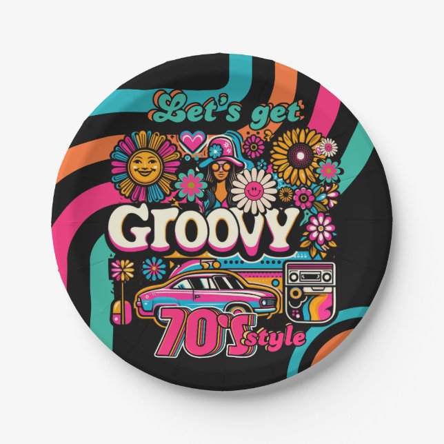 Custom 70's Retro Disco Birthday Boogie Groovy  Paper Plates (Front)