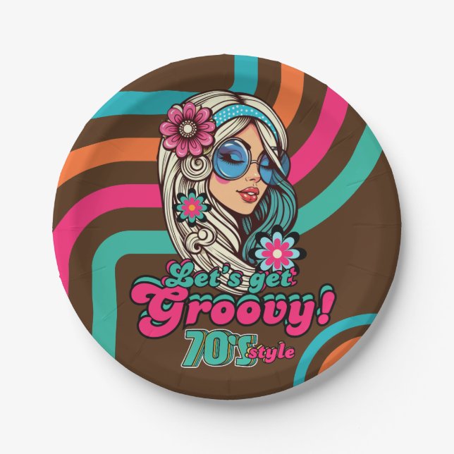 Custom 70's Retro Disco Birthday Boogie Groovy  Paper Plates (Front)