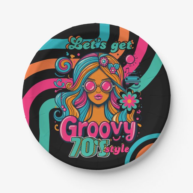 Custom 70's Retro Disco Birthday Boogie Groovy  Paper Plates (Front)