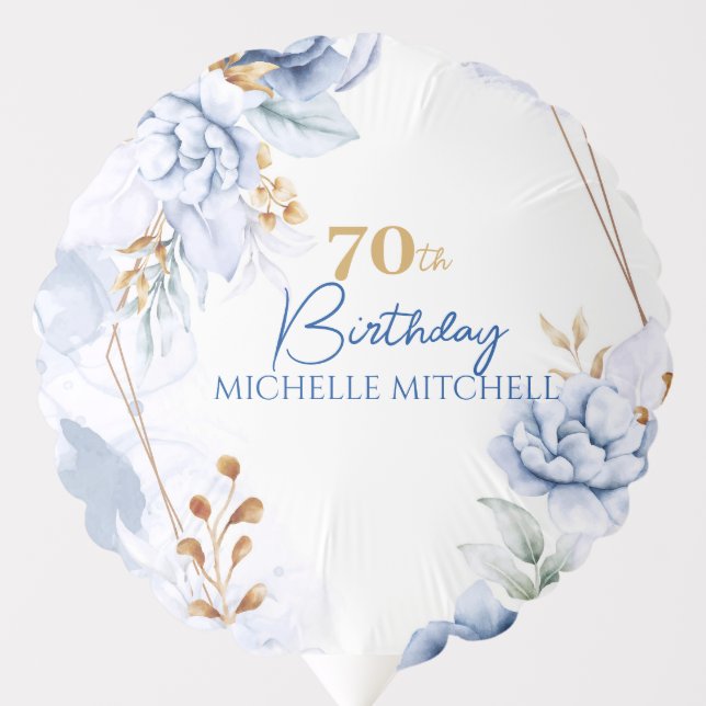 Custom 70th Birthday Blue Gold                   Balloon (Front)