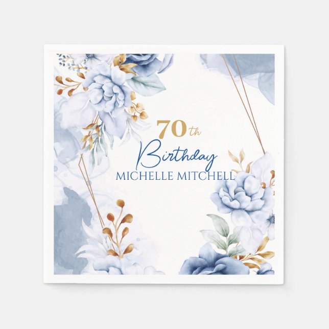 Custom 70th Birthday Blue Gold                   Napkins (Front)