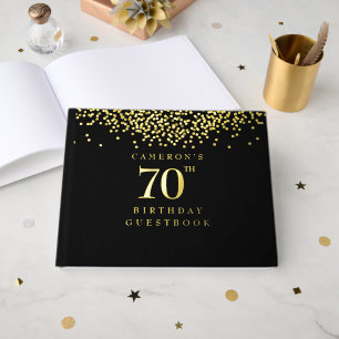 Custom 70th birthday elegant black gold foil guest book