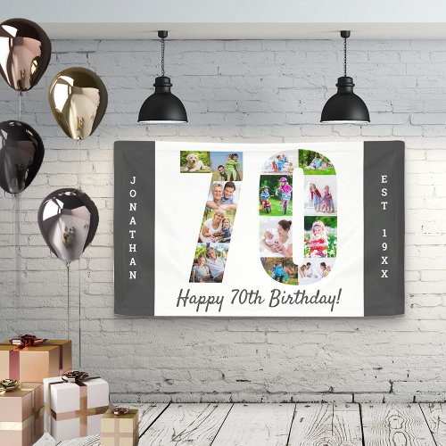 Custom 70th Birthday Party Photo Collage Banner