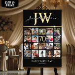 Custom 70th Birthday Photo Collage with Initials  Foam Board<br><div class="desc">Celebrate a milestone in style with this elegant black and gold 70th birthday photo collage! Featuring a stunning layout of your favorite photos and personalized initials, this custom foam board design is perfect as party décor, a welcome sign, or a thoughtful gift. Add a personal touch to any birthday celebration...</div>