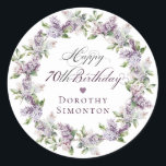 Custom 70th Birthday Purple Lilac Envelope Seal<br><div class="desc">Add a special touch to your invitation envelopes with this Happy 70th Birthday envelope seal. In minutes you can easily add the birthday celebrant's name to make it even more special. The soft watercolor lilac wreath is perfect for a spring birthday or a woman who just loves lilacs. The calligraphy...</div>