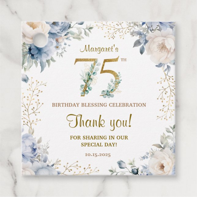 Custom 75th Birthday Favor Tag (Front)