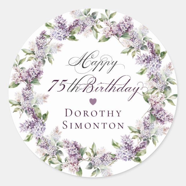 Custom 75th Birthday Purple Lilac Envelope Seal (Front)