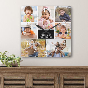 Custom 7 Photo Collage Family Is Everything Quote Square Wall Clock
