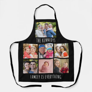 Custom 7 Photo Collage Family Name Quote Black Apron