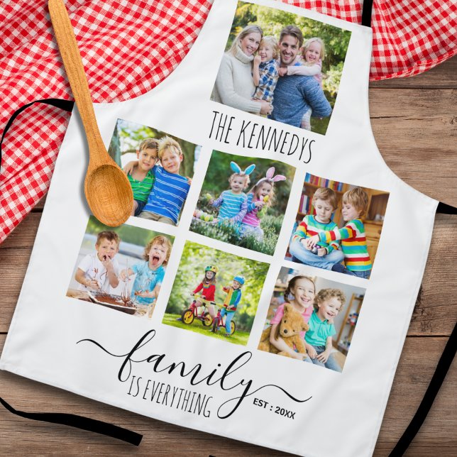 Custom 7 Photo Collage Family Name Quote White Apron (Creator Uploaded)