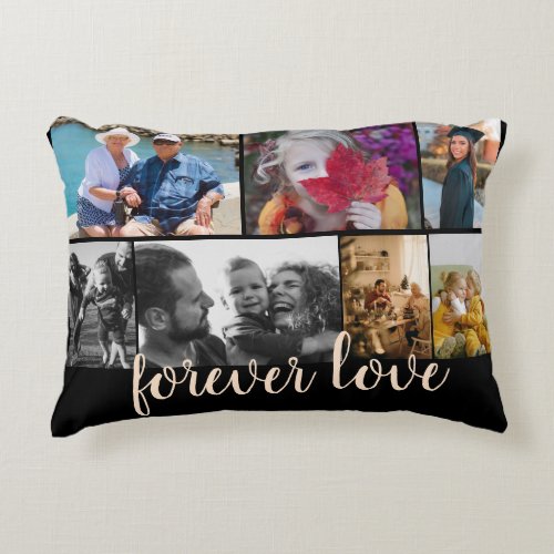Custom 7 Photo Collage Forever Love Black Accent Pillow