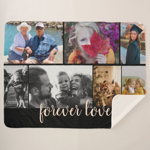 Custom 7 Photo Collage Forever Love Sherpa Blanket