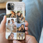 Custom 7 Photo Collage on Grey Marble iPhone 11 Pro Max Case<br><div class="desc">Modern photo collage iPhone case which you can personalize with 7 of your favorite photos and your name. The template is set up ready for you to add your photos, working top to bottom on the left side, then top to bottom on the right side. The design has a stylish...</div>