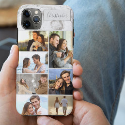 Custom 7 Photo Collage on Grey Marble iPhone 11 Pro Max Case