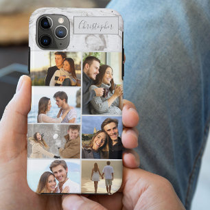 Custom 7 Photo Collage on Grey Marble iPhone 17 Pro Max Case