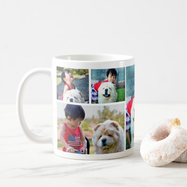 Custom 7 Photo Collage Picture Coffee Mug (With Donut)