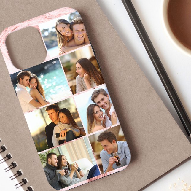 Custom 7 Photo Collage Pink Marble Case-Mate iPhone Case (Creator Uploaded)