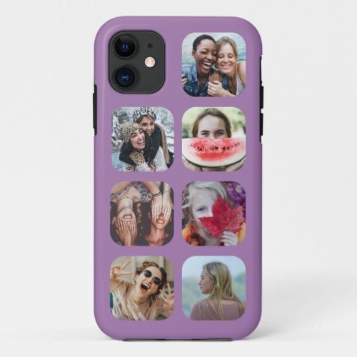 Custom 7 Photo Collage Purple Square Template  iPhone 11 Case