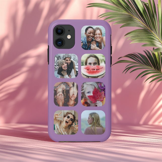 Custom 7 Photo Collage Purple Square Template  Case-Mate iPhone Case (Creator Uploaded)