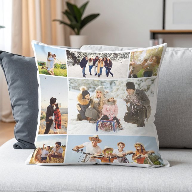 Custom 7 Photo Collage Throw Pillow (Creator Uploaded)