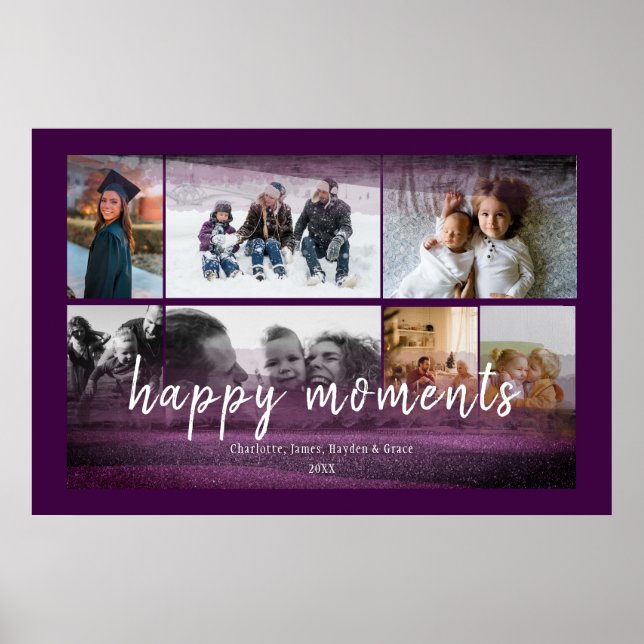 Custom 7 Photos with Burgundy Abstract Frame Poster (Front)