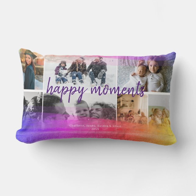 Custom 7 Photos with Unicorn Abstract Overlay Lumbar Pillow (Front)