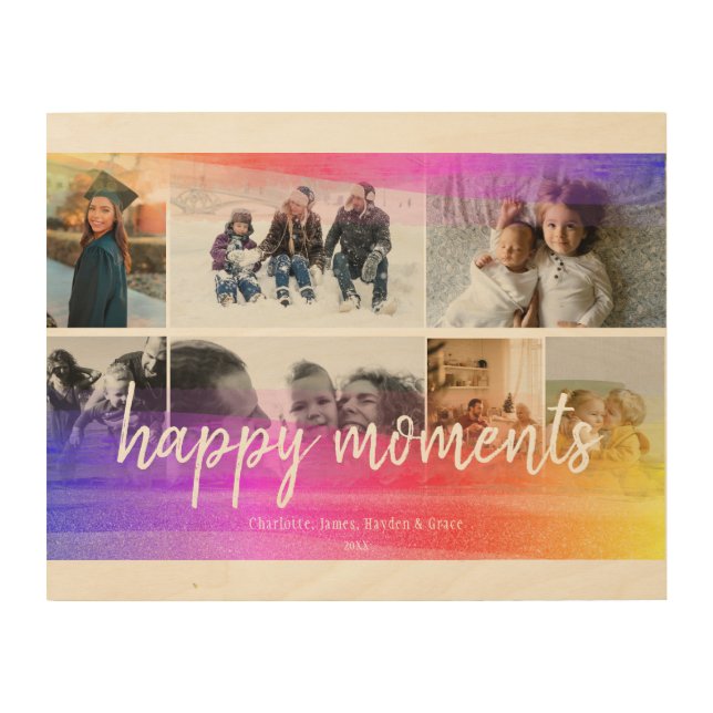 Custom 7 Photos with Unicorn Abstract Overlay Wood Wall Art (Front)