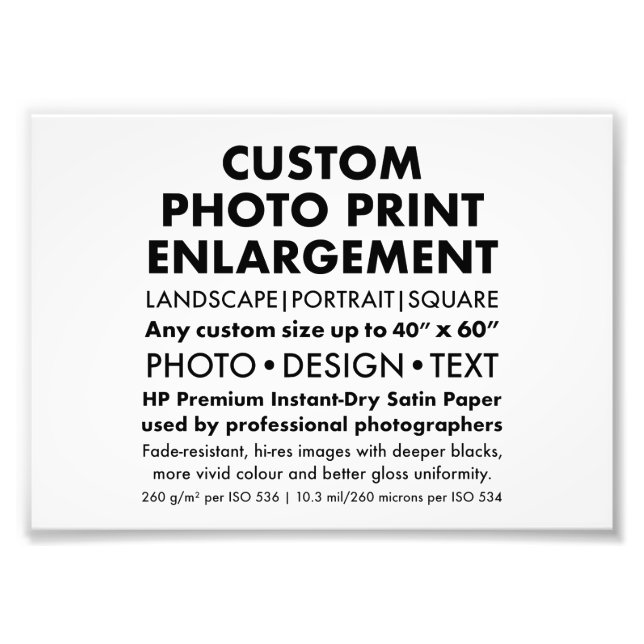 Custom 7"x5" Landscape Photo Enlargement Print (Front)