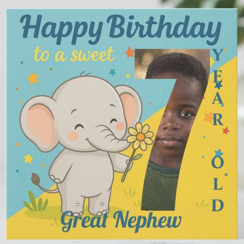 Custom 7th Birthday Elephant Sweet Your Photo Card