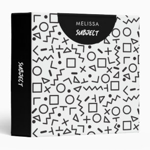 Custom 80's 90's Black White Retro Shapes School 3 Ring Binder