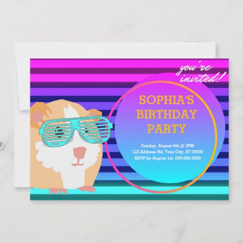 Custom 80s Retro Guinea Pig Throwback  Invitation