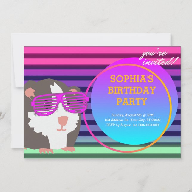 Custom 80's Retro Guinea Pig Throwback  Invitation (Front)