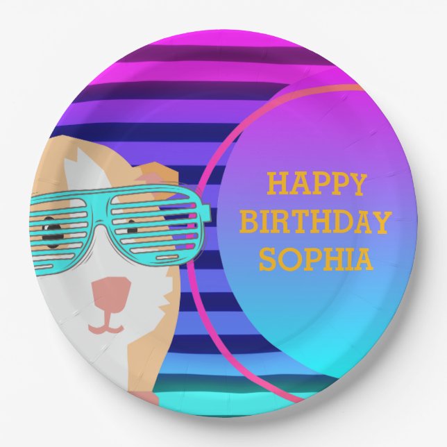 Custom 80's Retro Guinea Pig Throwback  Paper Plates (Front)