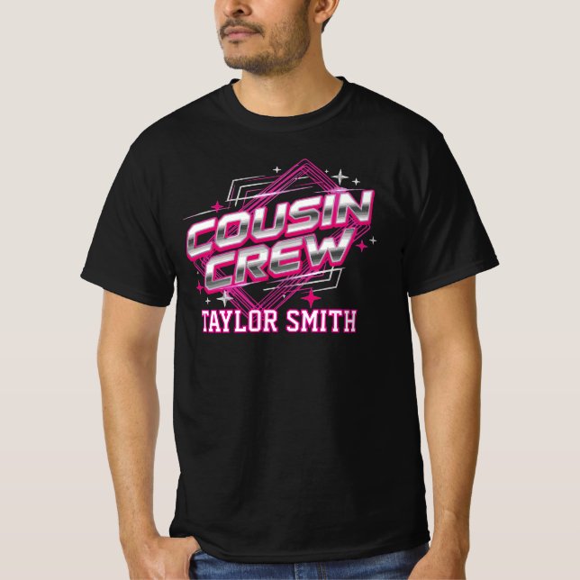 Custom 80s Synthwave Chrome Cousin Crew Matching T-Shirt (Front)