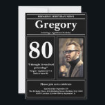 Custom 80th Birthday Funny Quote Retro Newspaper Invitation<br><div class="desc">👉 Put a smile on a face with this awesome retro newspaper style 80th birthday invitation! Complete with a funny quote and photo, you will sure set your celebration above the rest! #zazzlemade - Simply click to personalize this design 🔥 My promises - This design is unique - It is...</div>