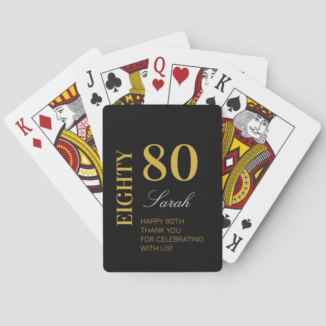 Custom 80th Birthday Modern Chic Black Gold Party  Poker Cards (Back)