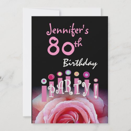 Custom 80th Birthday Party Invitation Pink Candles