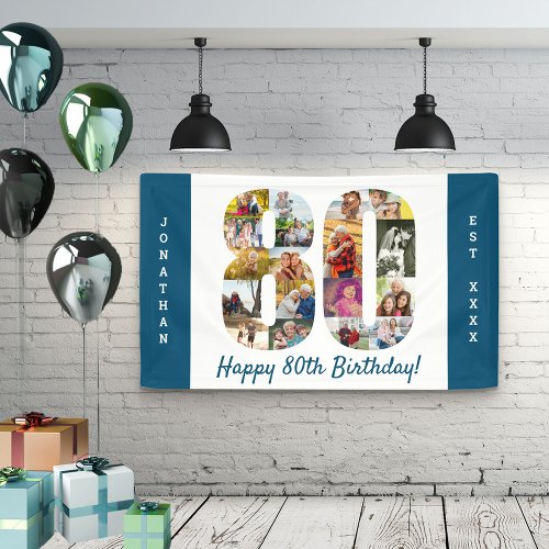 Custom 80th Birthday Party Photo Collage Banner