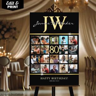 Custom 80th Birthday Photo Collage with Initials Foam Board