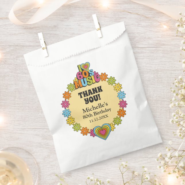 Custom 80th Birthday Retro 60s Music Theme Favor Bag (Clipped)