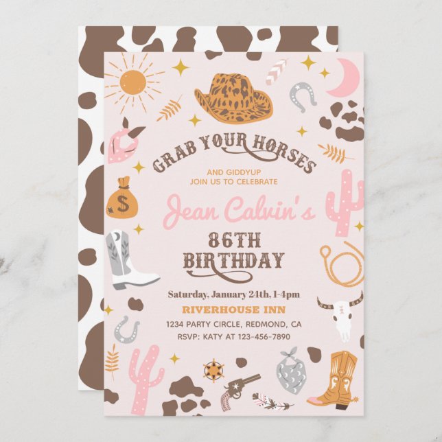 Custom 86th Cowgirl Birthday Invitation (Front/Back)