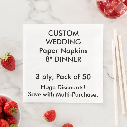Custom 8 DINNER Wedding Paper Napkins