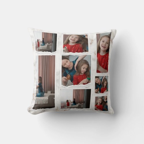 Custom 8 Eight Photo Collage Modern Elegant Family Throw Pillow