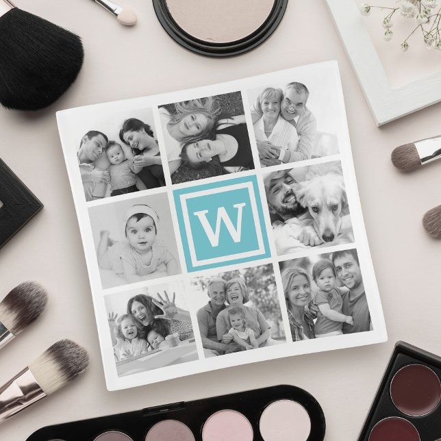 Custom 8 Keepsake Family Photo Collage Monogram Trinket Tray (Creator Uploaded)