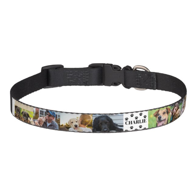 Custom 8 Pet Photo Collage Dog Name  Collar (Front)