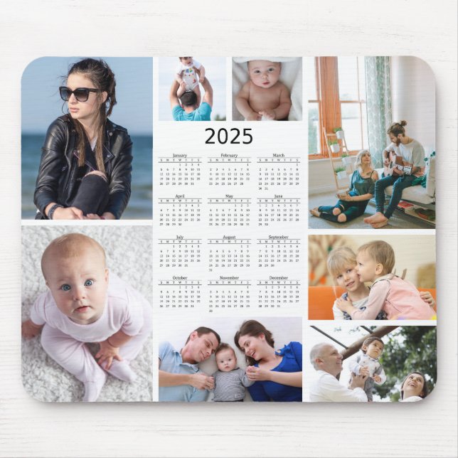 Custom 8 Photo Collage 2025 Calendar Mousepad (Front)