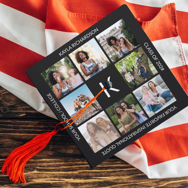 Custom 8 Photo Collage and Inspirational Quote Graduation Cap Topper (Creator Uploaded)