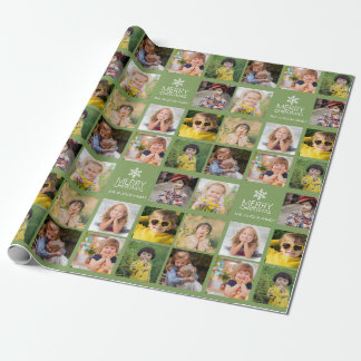 Custom 8 Photo Collage Avocado Green Christmas Wrapping Paper