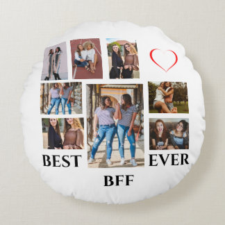Custom 8 Photo Collage Best BFF Ever Round Pillow