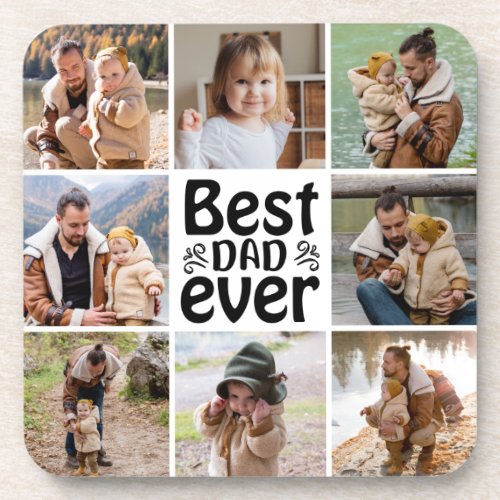 Custom 8 Photo Collage Best Dad Ever Hard Plastic Beverage Coaster